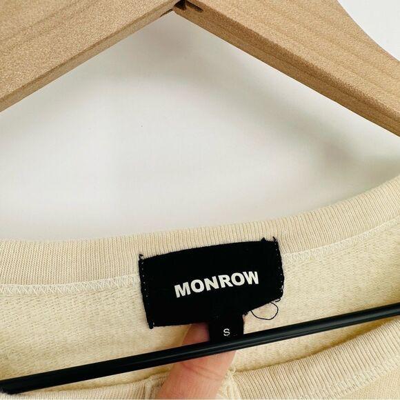 Monrow Tucked Sleeve Henley Pullover Shirt in Cream Women's Small - Picture 6 of 7